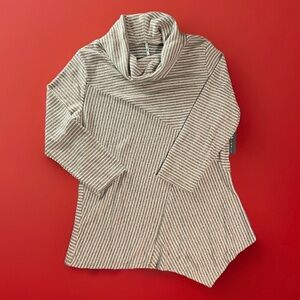 NWT 3rd + Malt Women’s Asymmetrical Cowl Neck Beige And White Strip Knit Top